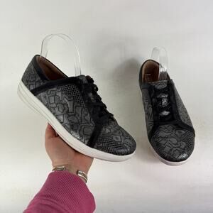 FitFlop F Sporty II Sneaker Women's 10 Gray White Python Print Lace-Up Low Top